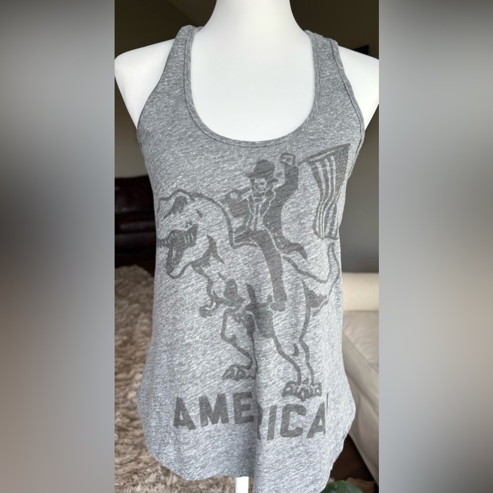 Buy Me Brunch SMALL Gray Funny Patriotic Abraham Lincoln Riding a T Rex Tank
